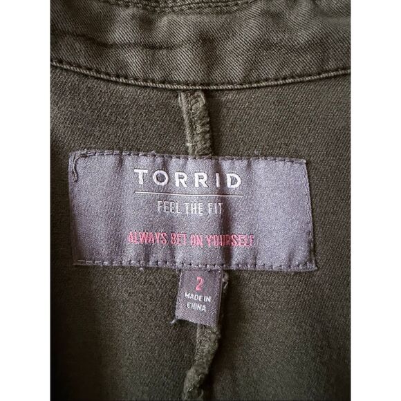 Torrid Twill Faux Leather Anorak Jacket Olive Size 2/US 2X Rayon Blend - Picture 8 of 10